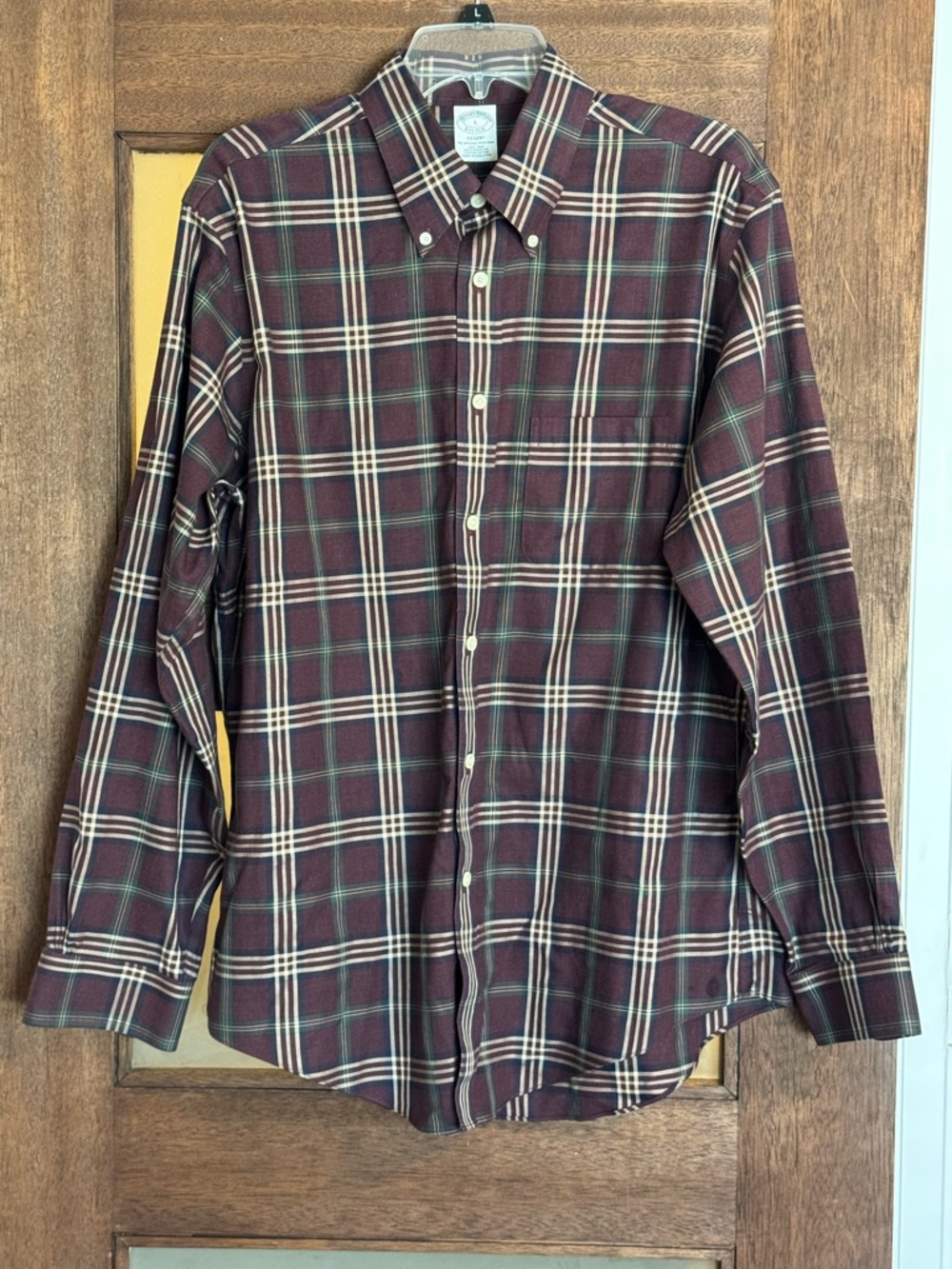 Brooks Brothers Burgundy Plaid Button-Down Shirt with Cream & Green Accents
